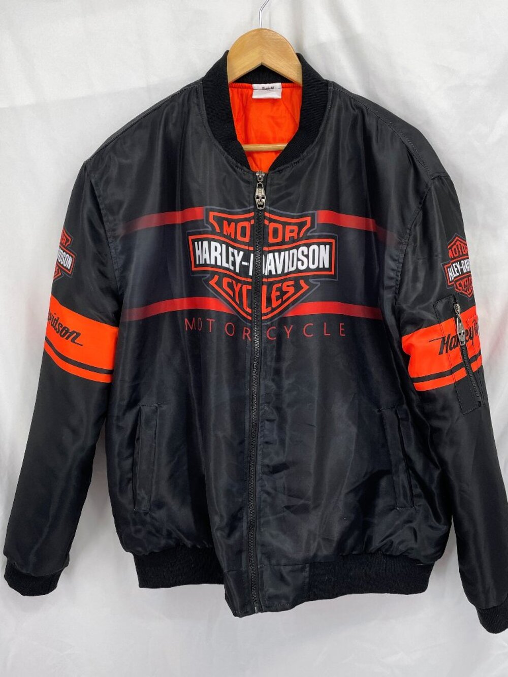 Harley-Davidson Men's Black & Orange Skull Back Bomber Jacket